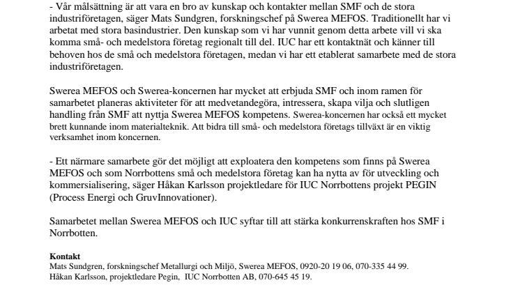 IUC Norrbotten och Swerea MEFOS etablerar samarbete