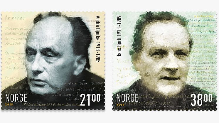 André Bjerke (til venstre) og Hans Børli er motiv på frimerker som utgis 9. november.