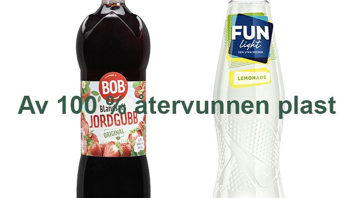 Flaskorna från BOB och FUN Light produceras nu med 100 % återvunnen plast