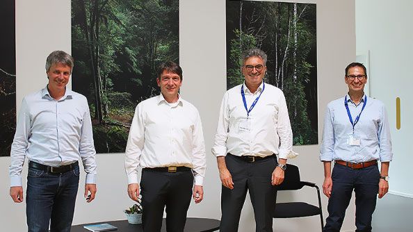 Dr. Thomas Andresen, Dr. Jens Morgenthaler (beide Geschäftsführer Losan Pharma), Dr. Dieter Salomon (Hauptgeschäftsführer der IHK Südlicher Oberrhein) und Markus Riesterer (GPB-Geschäftsführer)