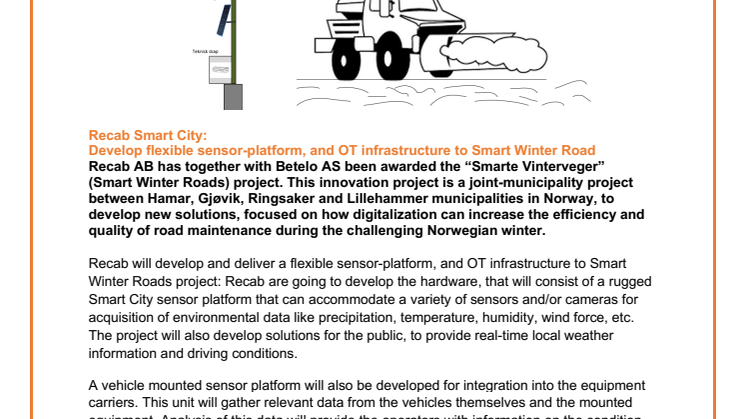 Recab Smart City: Develop flexible sensor-platform, and OT infrastructure to Smart Winter Roads project
