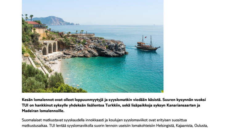Syksyn matkat myyneet hyvin – lisäpaikkoja syksyn lennoille