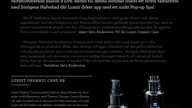 I exklusiva samarbeten lanserar svenska Luxsit en specialdesignad spa meny!