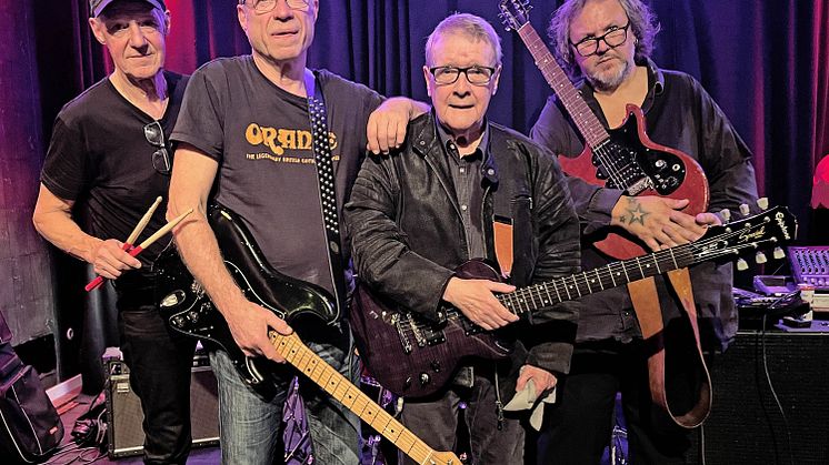 Billy Bremners Rockfiles, fr.v. Peder Sundahl, Ingemar Rogefeldt, Billy Bremner och Micke Finell. ﻿Foto: Joe Formgren.