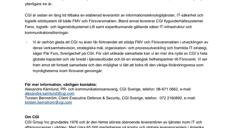 CGI ger strategiskt konsultstöd för verksamhetsutveckling inom FMV och Försvarsmakten 