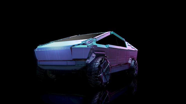 Der MEGA Cybertruck-Bausatz enthält mehr als 3.000 Teile, die das berühmte Fahrzeugdesign nachbilden.