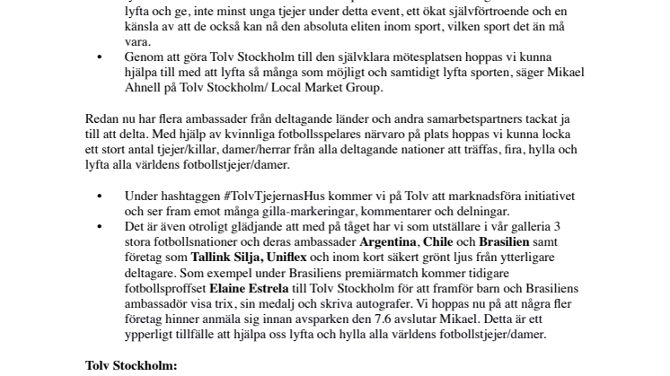 Tolv Stockholm slår ett slag för damfotboll och ungdomsidrott under  fotbolls-VM för damer 2019