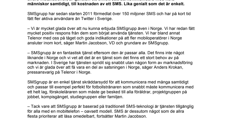 SMSgrupp expanderar i Norge - Segertåg för den nya tjänsten med SMS till många