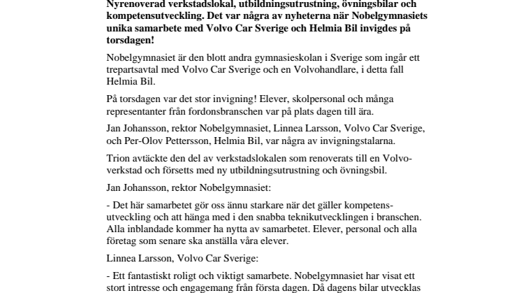 Nobelgymnasiets unika samarbete invigdes
