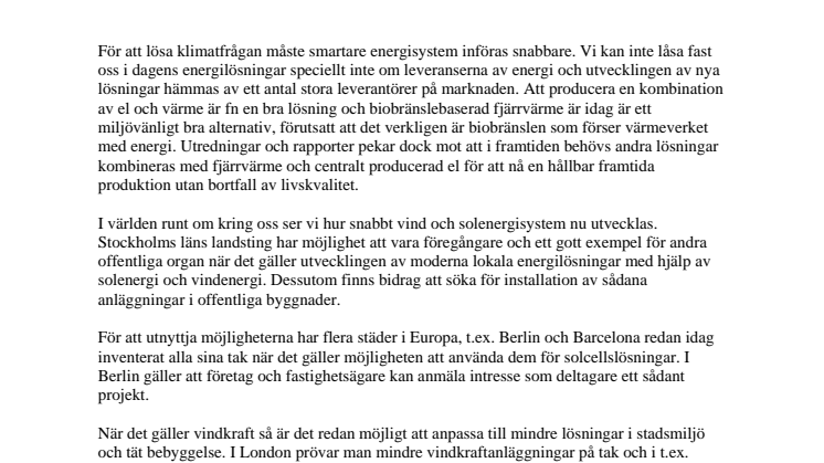 Motion om smartare energilösningar i landstinget