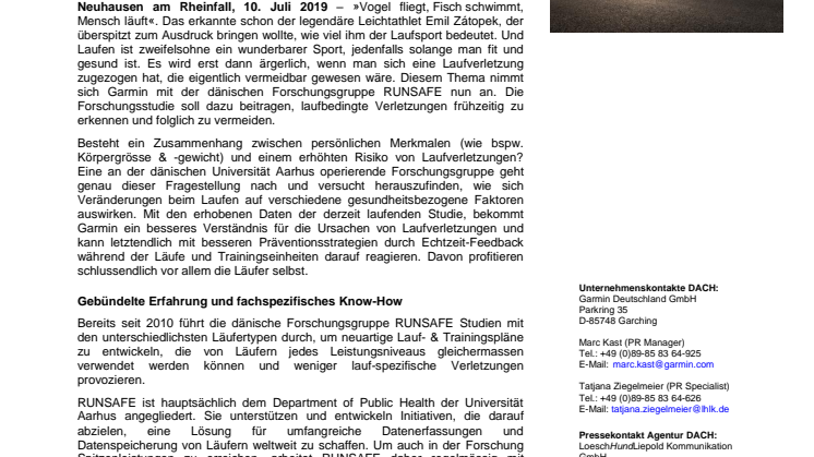 Zur Vermeidung von Laufverletzungen: Garmin setzt globale Studie auf 