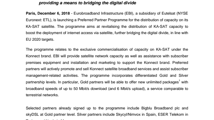 ​Eurobroadband Infrastructure launches Preferred Partner Programme to boost KA-SAT capacity distribution