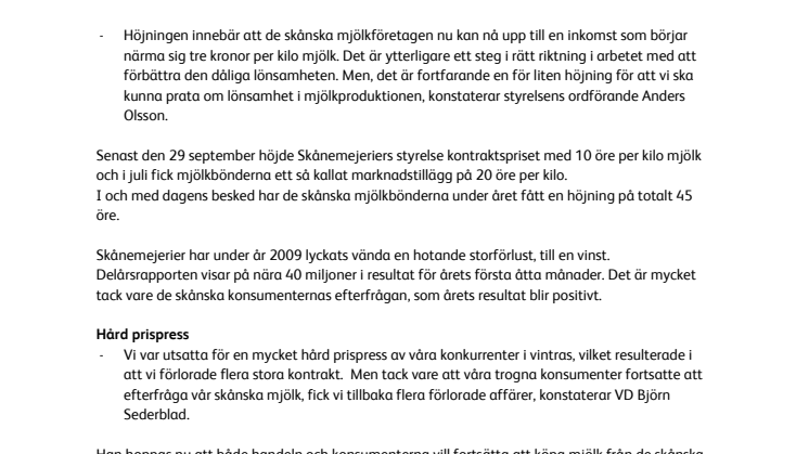 Ny höjning till de skånska mjölkbönderna