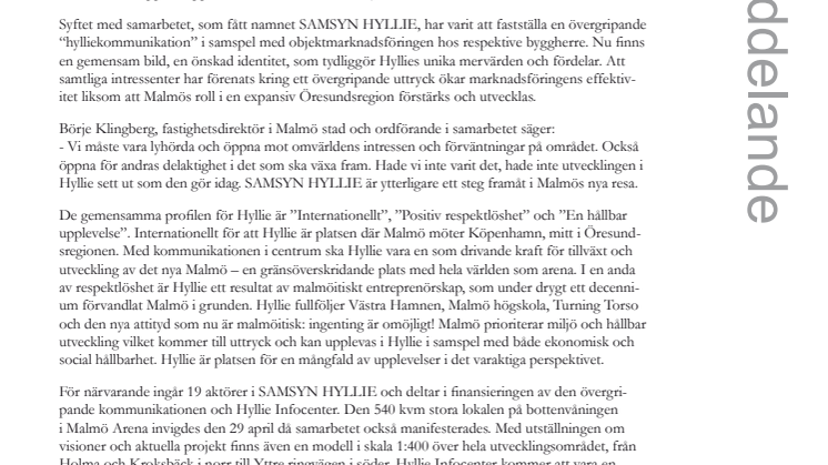 Samsyn i Hyllie förstärker Malmös roll i Öresundsregionen