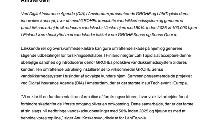 LähiTapiola og GROHE gentænker vandskadeforsikring ved DIA Amsterdam