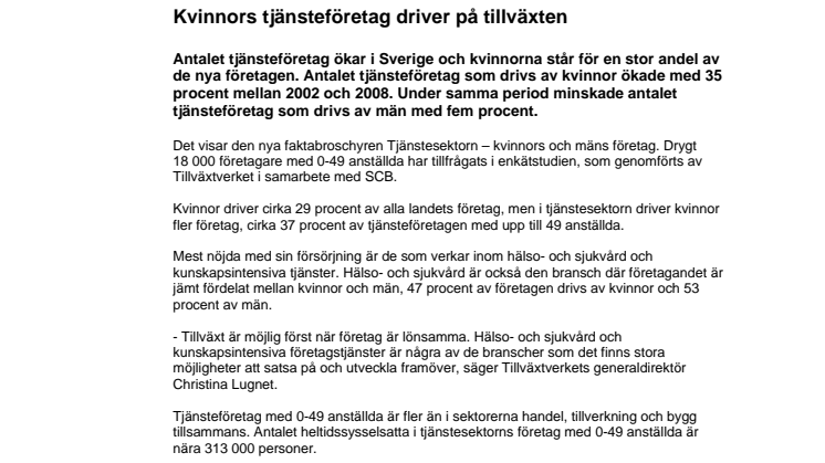 Kvinnors tjänsteföretag driver på tillväxten