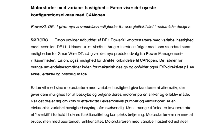 Motorstarter med variabel hastighed – Eaton viser det nyeste konfigurationsniveau med CANopen