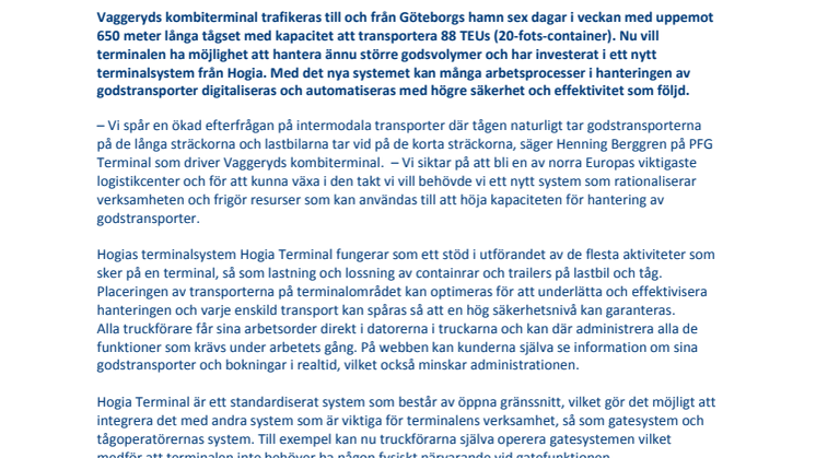 Vaggeryds kombiterminal ska växa med nytt system