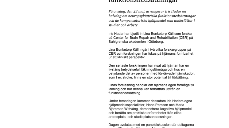 Iris Hadar har temadag om neuropsykiatriska funktionsnedsättningar