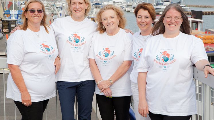 The five founders of Seafood and Sounds pictured on Poole Quay