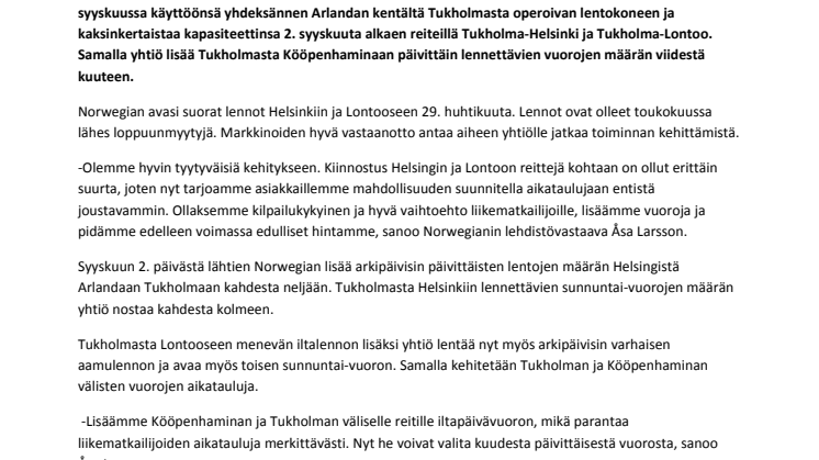 Norwegian tuplaa vuoronsa Helsingistä Tukholmaan