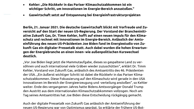 Neue US-Regierung: Gasbranche freut sich auf Zusammenarbeit und Modernisierungsimpulse  