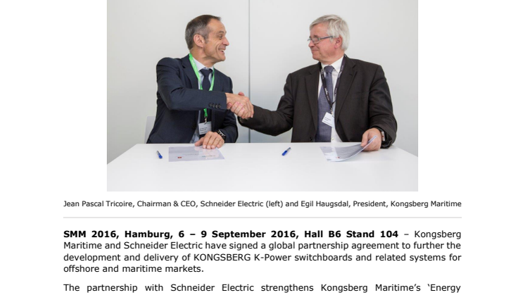 Kongsberg Maritime: KONGSBERG and Schneider Electric Join Forces to Develop New Energy Solutions