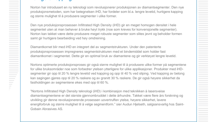 Ny produksjonsmetode av diamantsegmenter gir lengre levetid og hurtigere kapping 