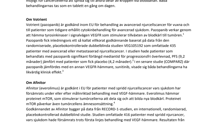 Fakta om Novartis behandlingar vid spridd njurcancer