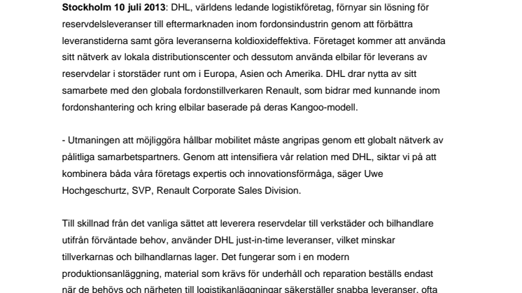 DHL erbjuder hållbara reservdelslösningar i städer