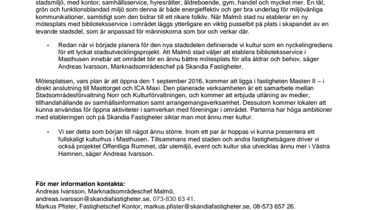 Malmö stad skapar kulturell mötesplats med biblioteksservice i Masthusen