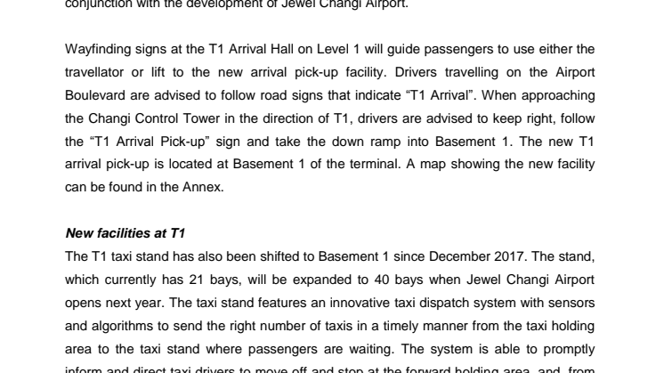 Terminal 1 Arrival Pick-up Facility to Relocate to Basement 1