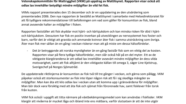 Fisk är säker och hälsosam mat – odlad lax innehåller mindre dioxiner och PCB än vild fet fisk