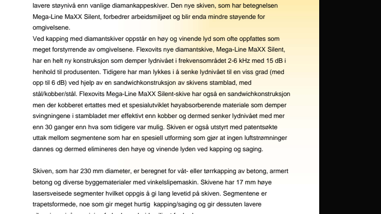 Ny lyddempet diamantskive fra Flexovit
