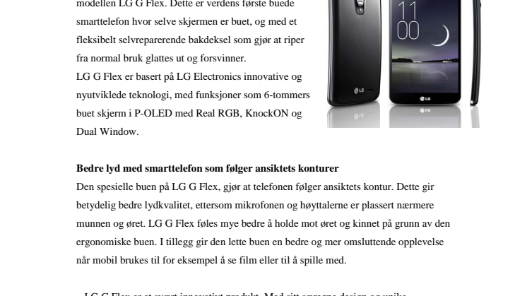 LG G FLEX – VERDENS FØRSTE BUEDE SMARTTELEFON MED SELVREPPARERENDE BAKDEKSEL