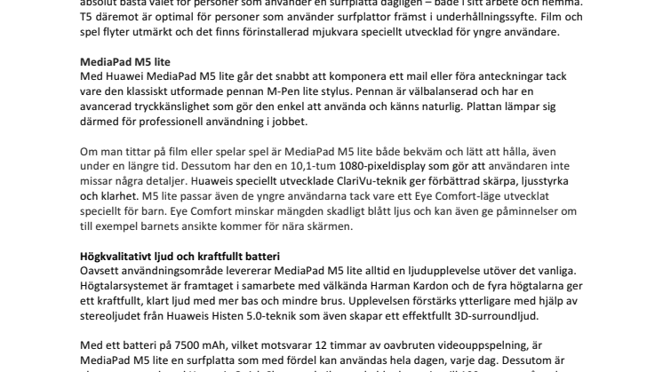 Huawei MediaPad M5 lite och MediaPad T5: Stilfulla surfplattor för användare med höga krav