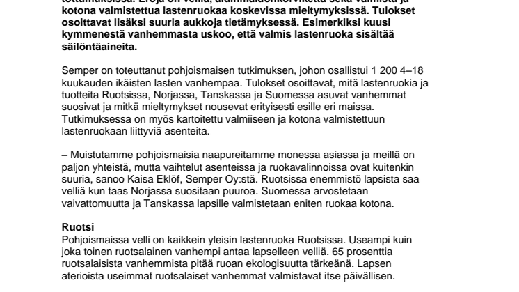 Semper julkaisee uuden pohjoismaisen lastenruokatutkimuksen  