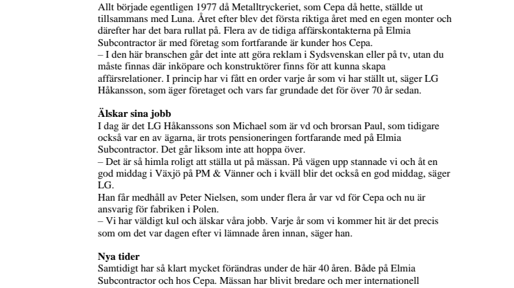 Cepa firar 40 år på Elmia Subcontractor