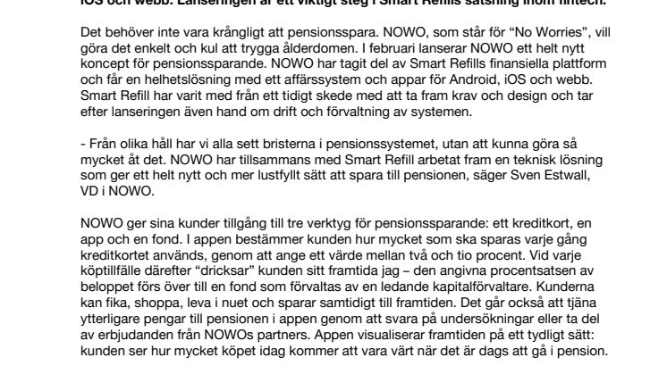 Smart Refill bygger ny pensionslösning åt NOWO