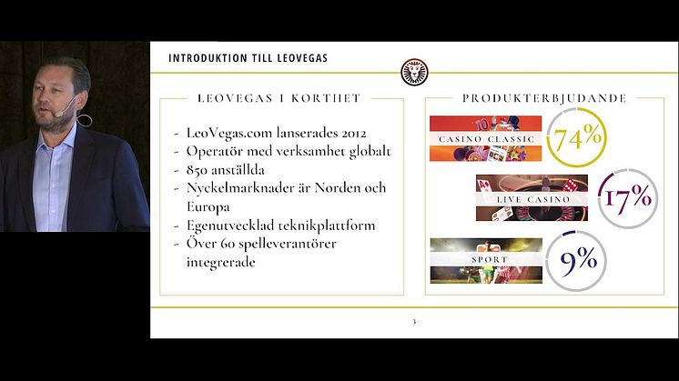 LeoVegas presenteras av CEO Gustaf Hagman, November 2019