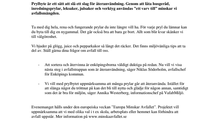 Prylbyte i Enköping - ett sätt att minska avfallet 