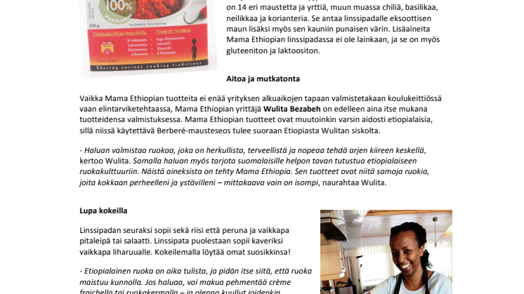 Mama Ethiopian linssipata tuo aidot etiopialaiset maut lautasellesi