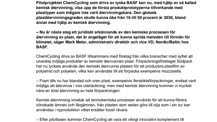 Genombrott för kemisk plaståtervinning – första produkterna skapade med tidigare ej återanvändbar plast