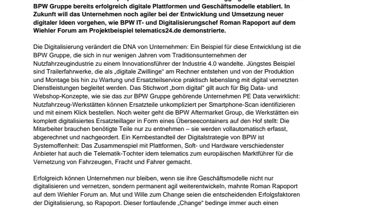 BPW steigt verstärkt in die digitale Plattformökonomie ein
