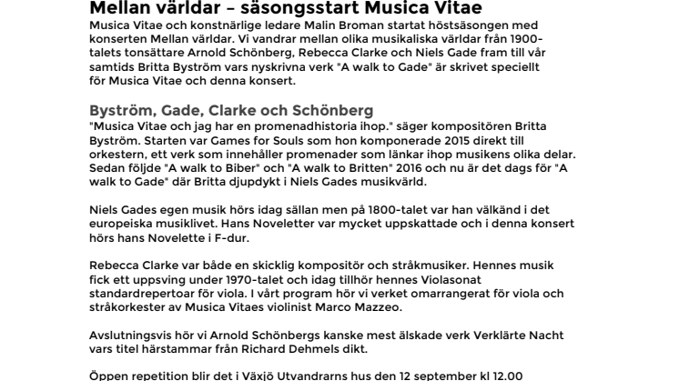 Mellan världar – säsongstart Musica Vitae