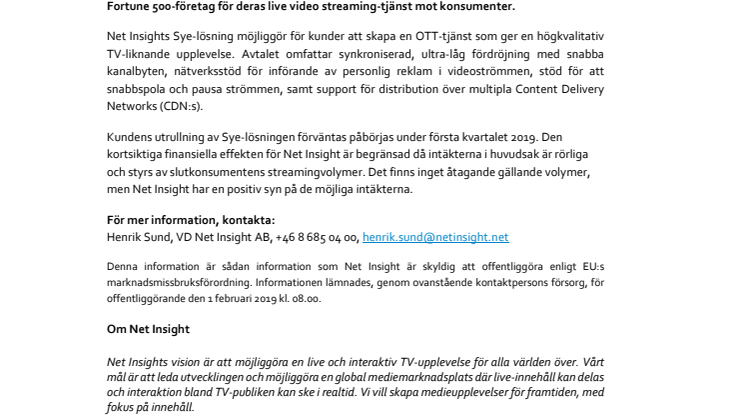 Net Insight tecknar nyckelavtal för Sye kring live streaming
