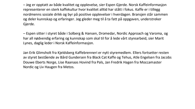 Espen Gjerde ny styreleder i Norsk Kaffeinformasjon