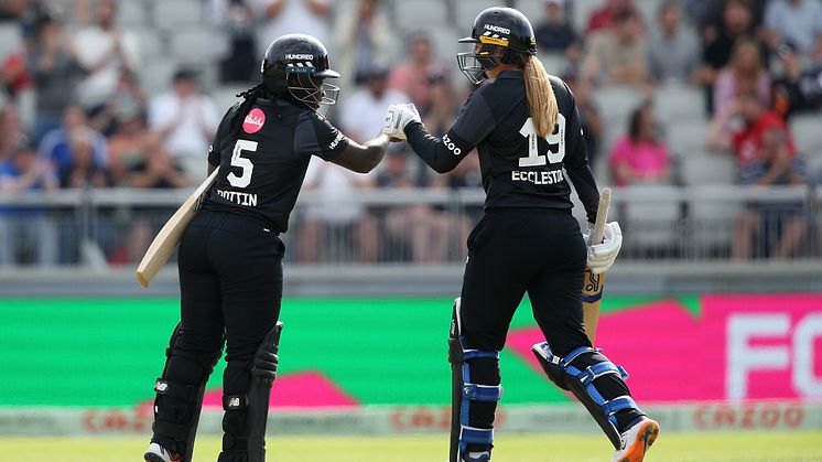 Deandra Dottin and Sophie Ecclestone for Manchester Originals. Photo: ECB/Getty Images