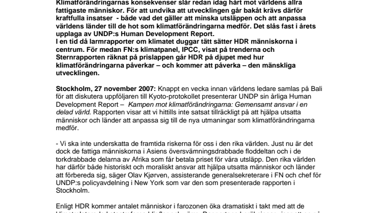 Human Development Report 2007/2008: Det räcker inte att minska utsläppen 