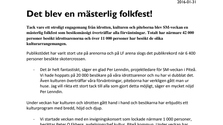 SM-veckan i Piteå en publiksuccé